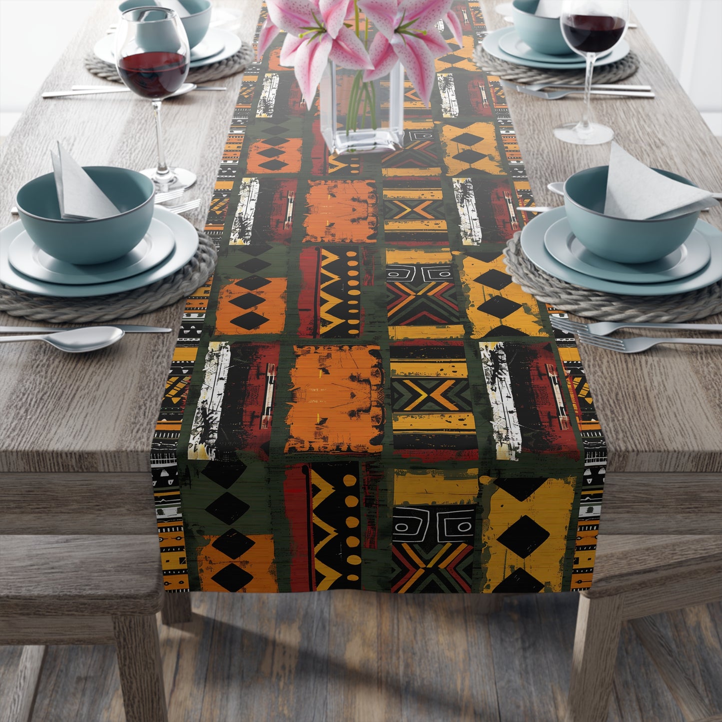 African Art Mudcloth Pattern Table Runner