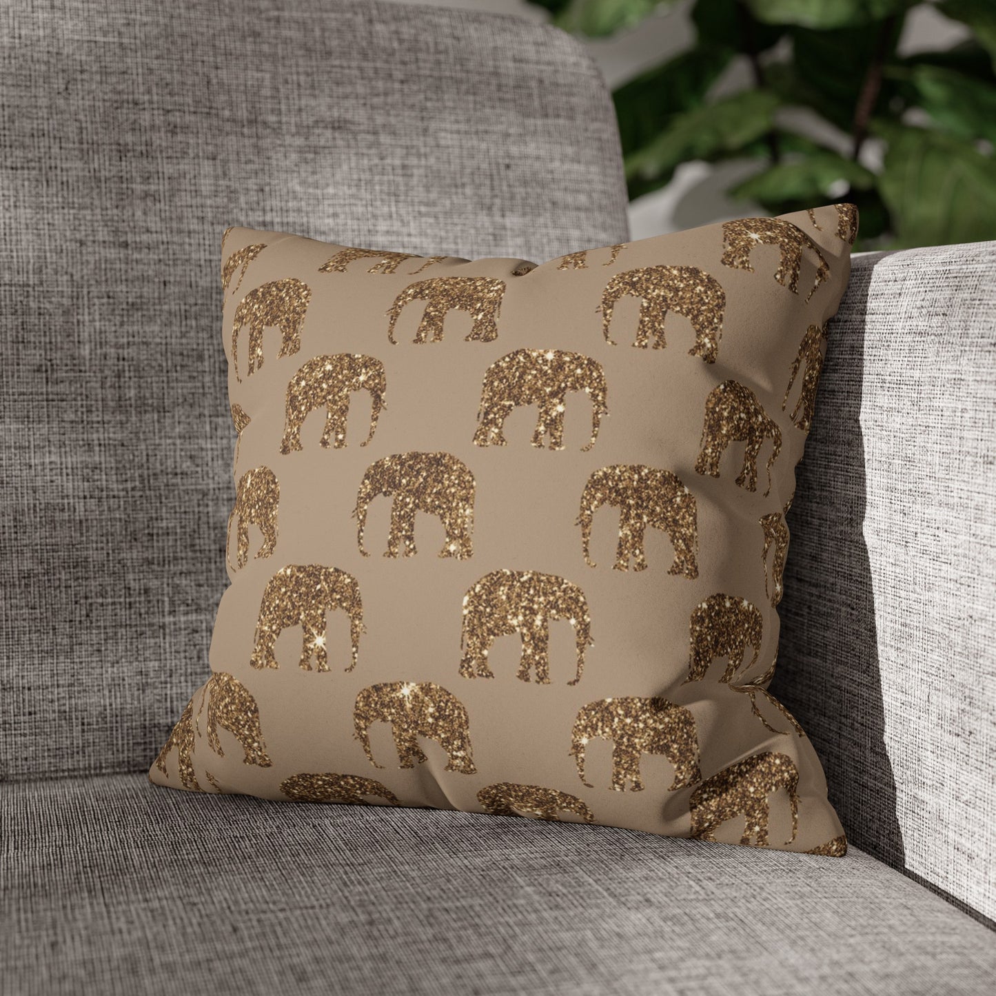 Sequined in Gold Elephants Suede Square Pillowcase