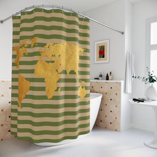 Gold World Map Shower Curtain