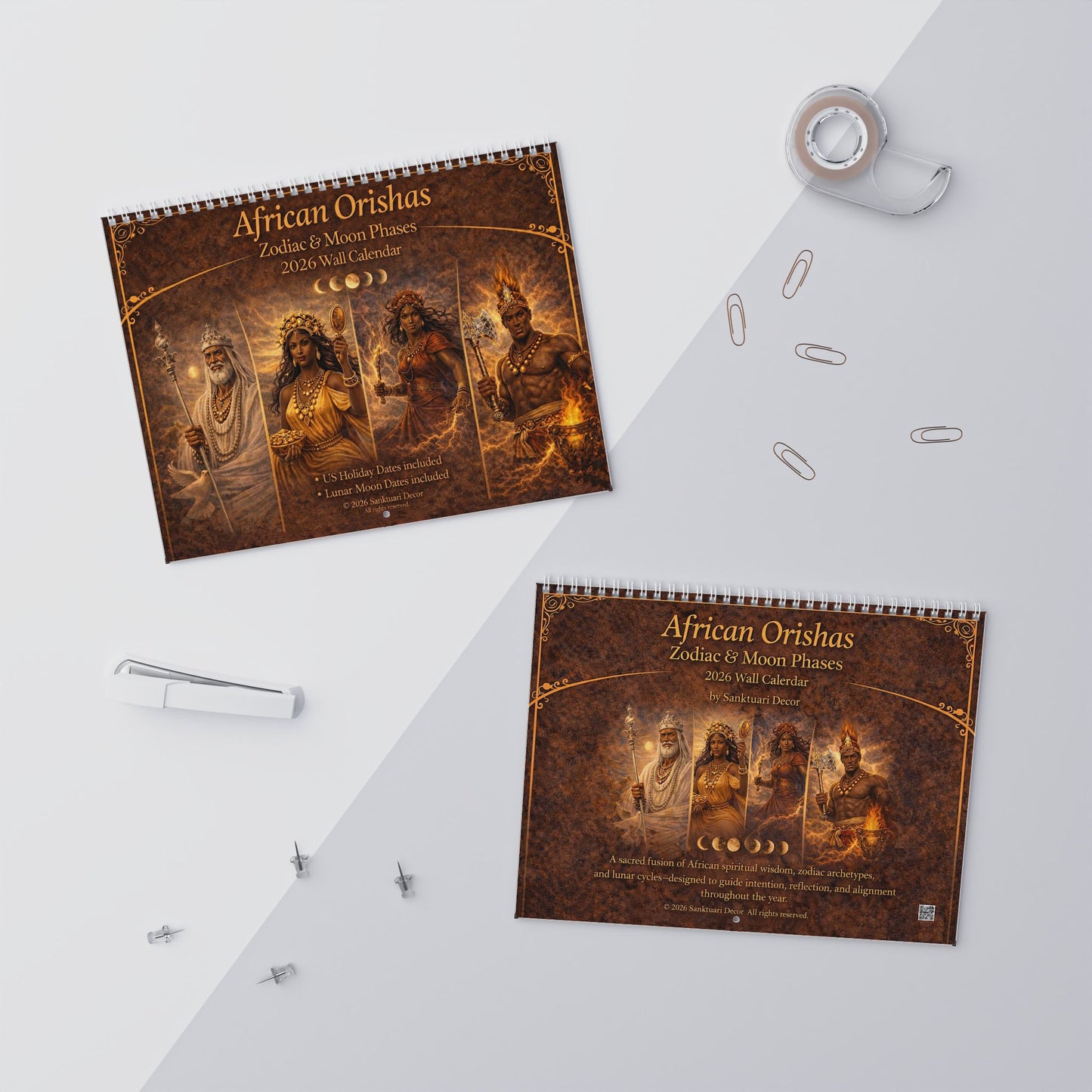 African Orishas Zodiac and Moon Phases 2026 Wall Calendar