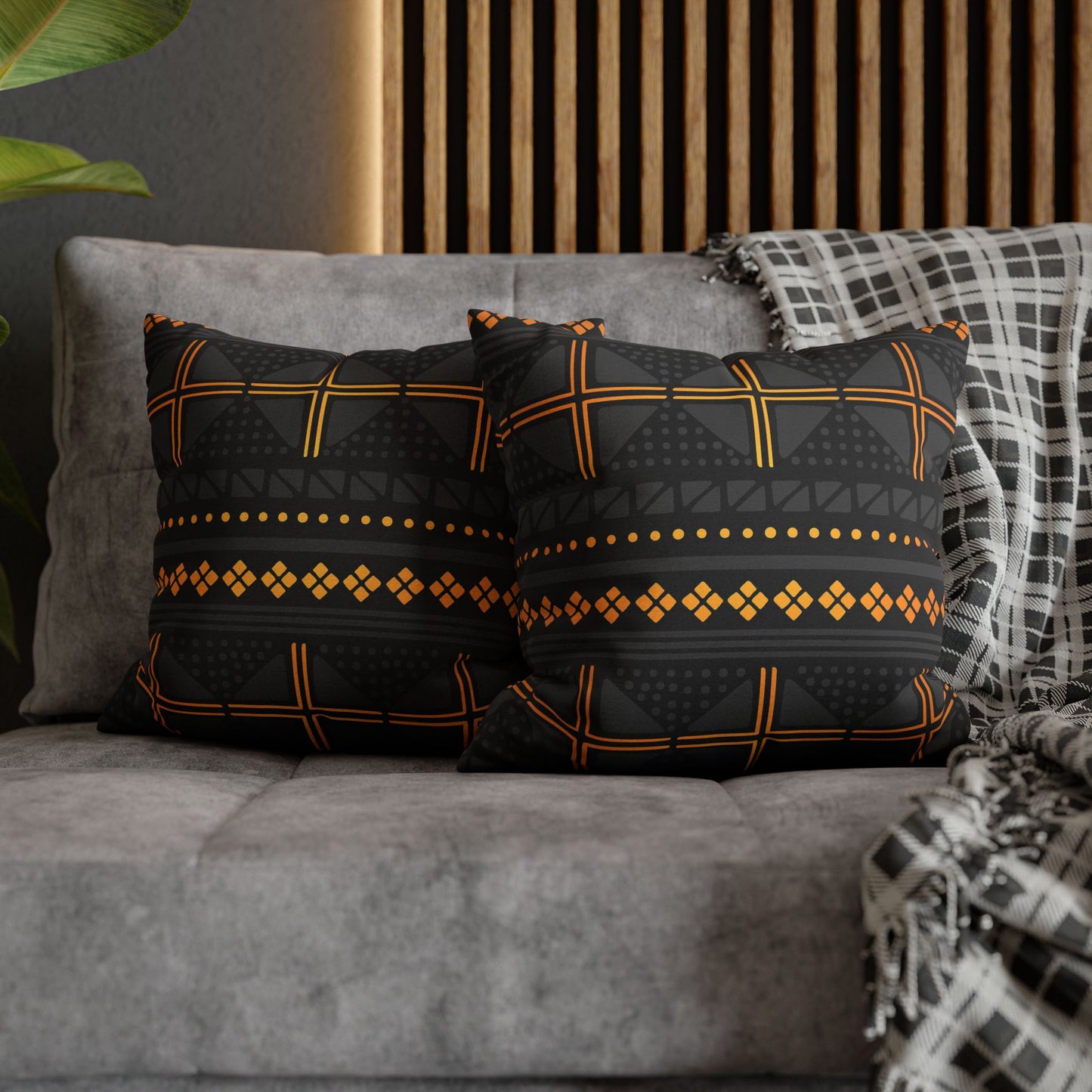Black Gold Tribal Pillow Cover