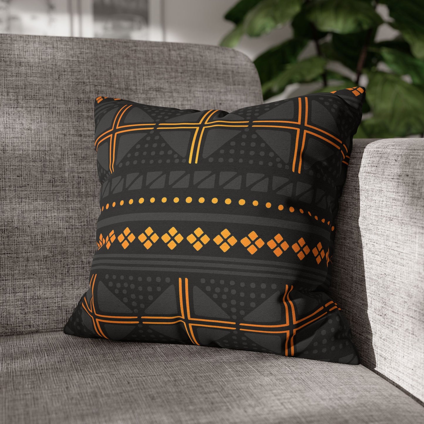 Black Gold Tribal Pillow Cover