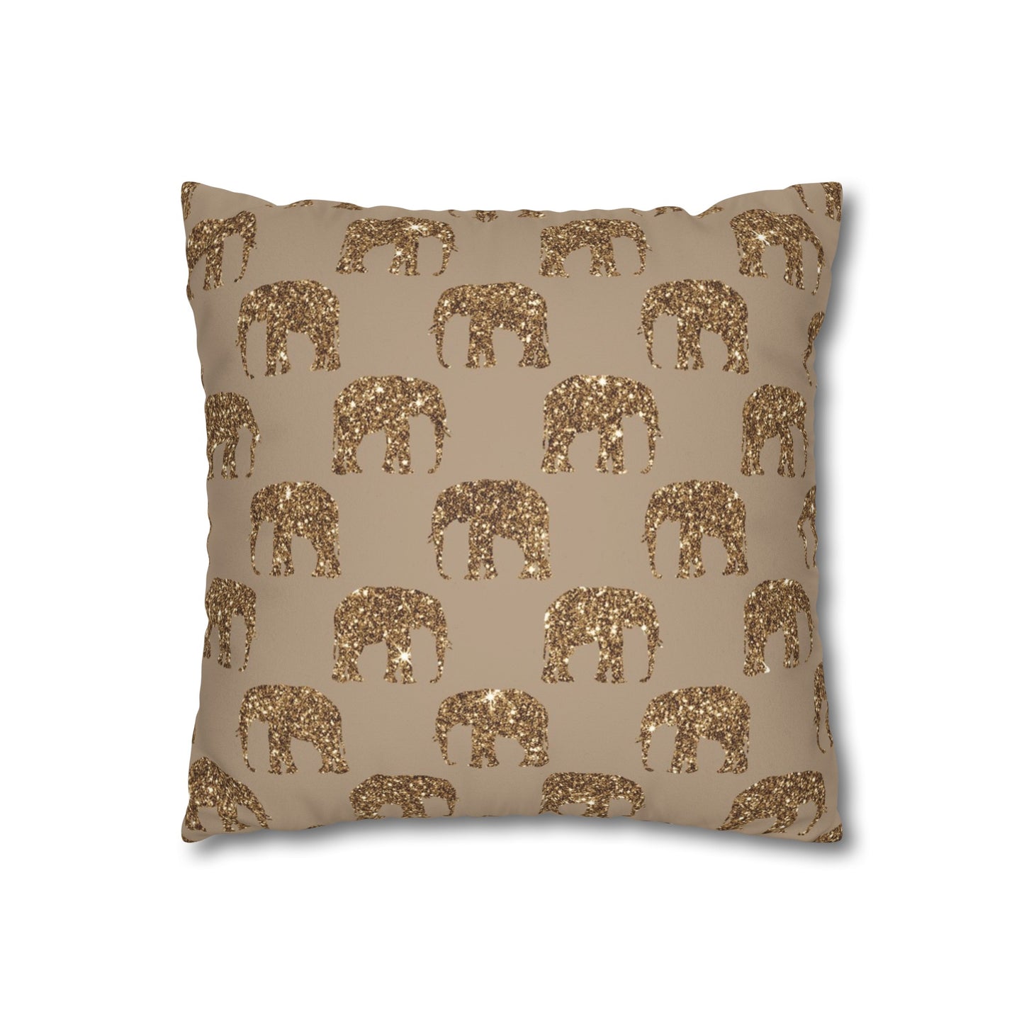 Sequined in Gold Elephants Suede Square Pillowcase