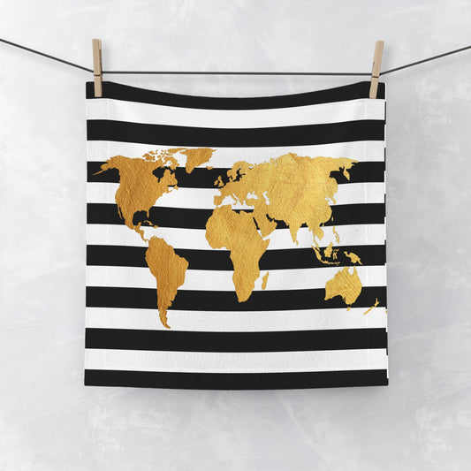 Gold World Map Face Towel