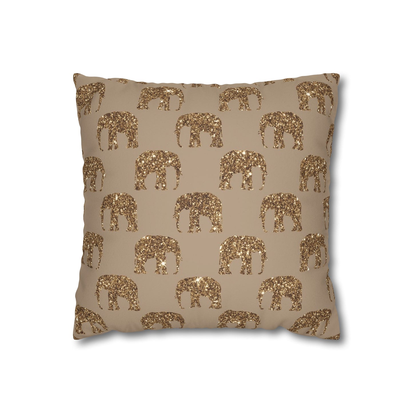 Sequined in Gold Elephants Suede Square Pillowcase