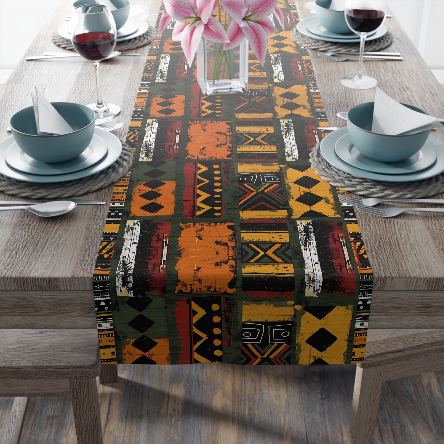 African Art Mudcloth Pattern Table Runner