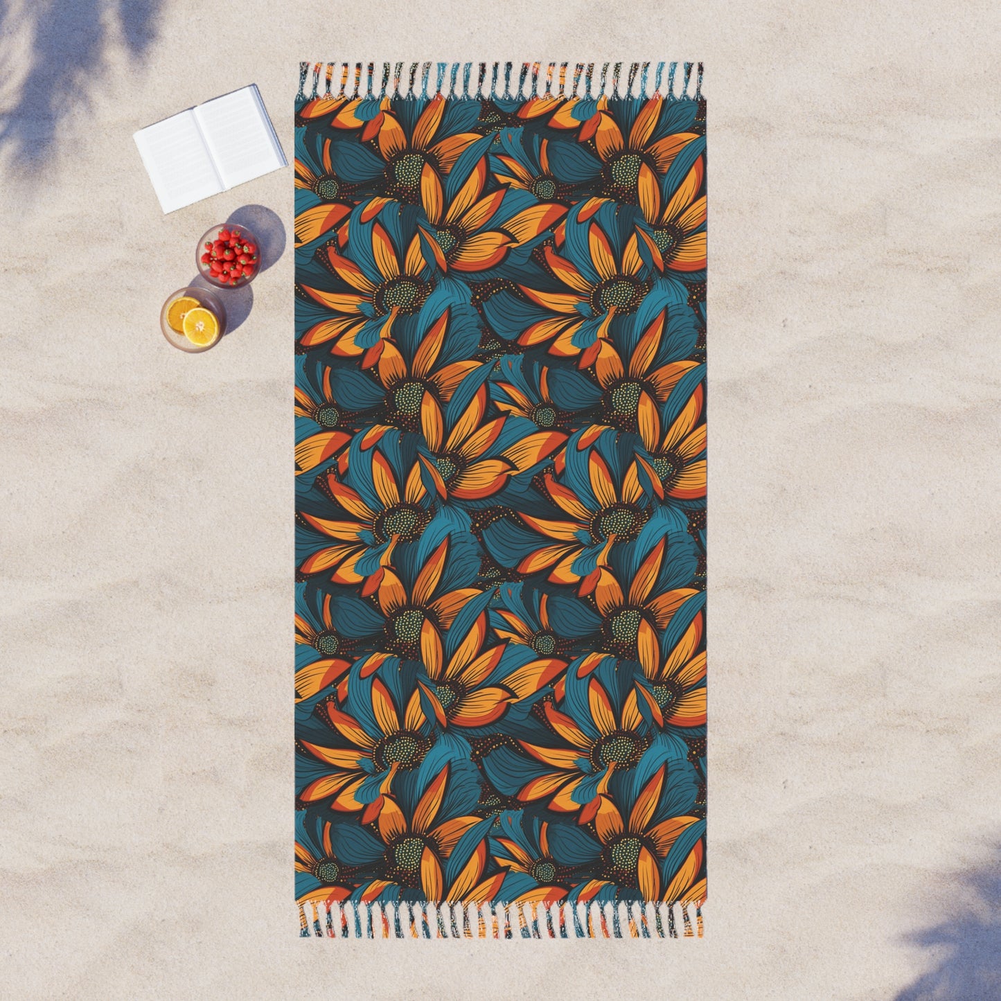 Teal & Yellow Sunflower Floral Print Beach Cloth