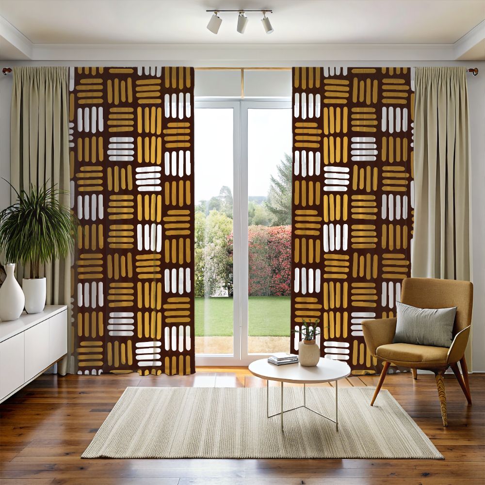 Mocha Gold Stripes Window Curtains