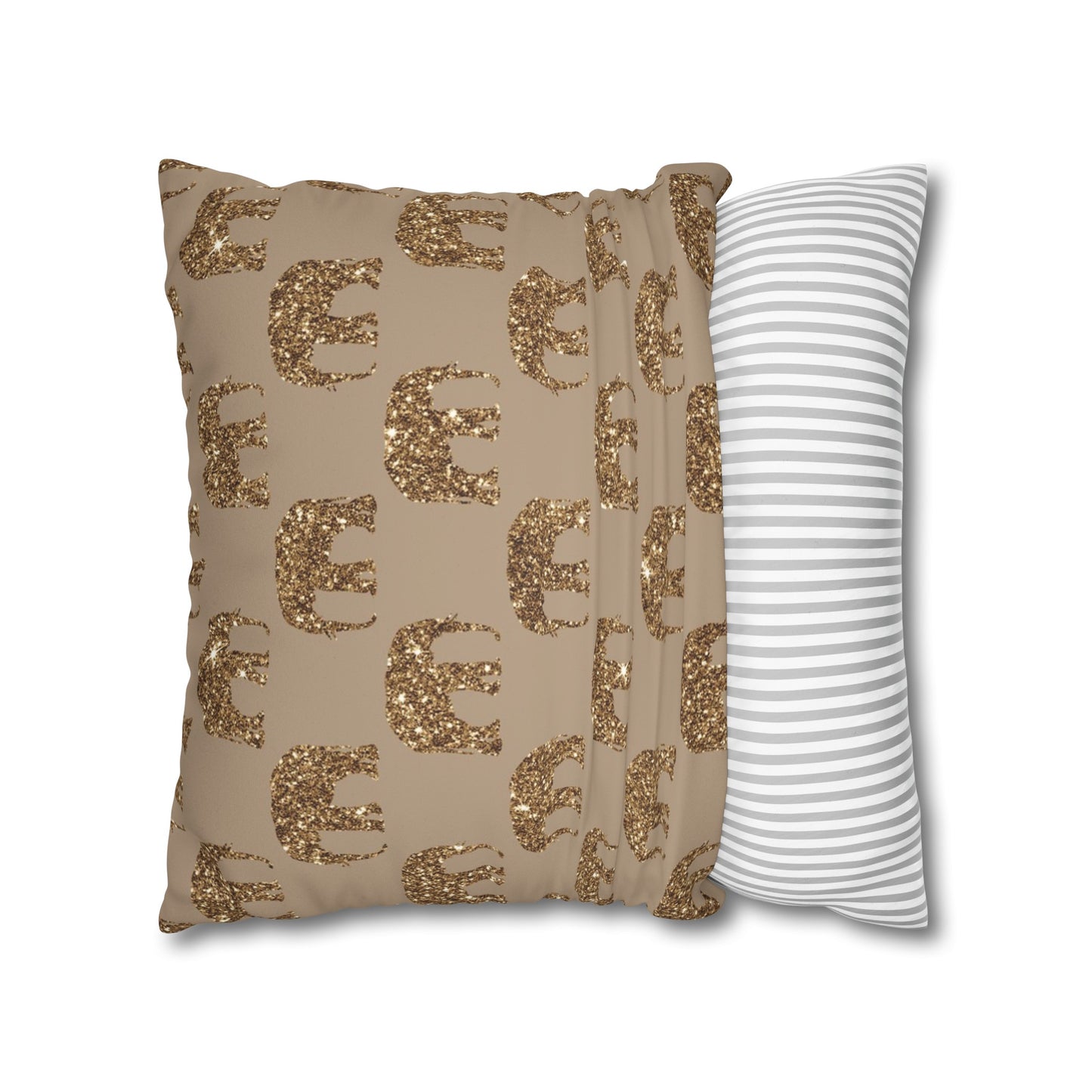 Sequined in Gold Elephants Suede Square Pillowcase