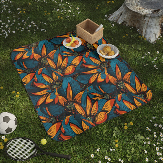 Blue Abstract Floral African Print Picnic Blanket