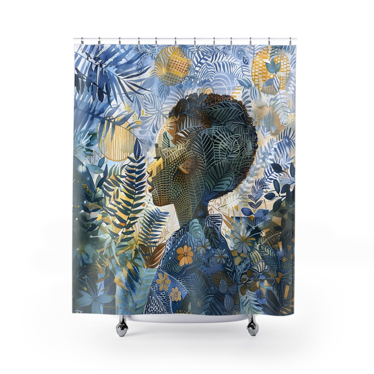 Abstract Art Black Girl in Tropical Jungle Shower Curtain