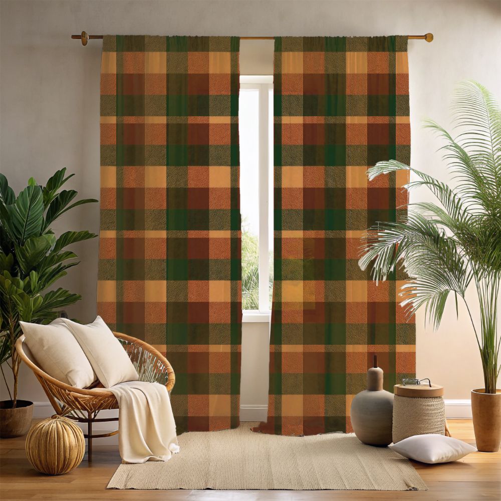 Autumn Tartan Plaid Window Curtains