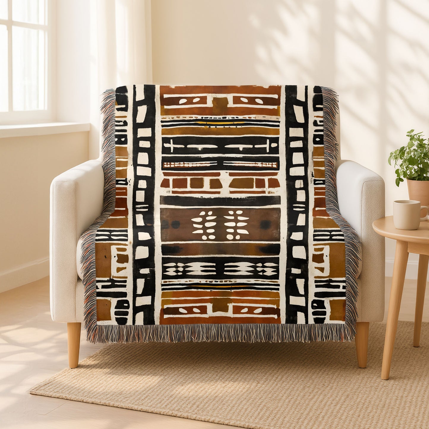 Mudcloth Tribal Pattern Woven Blanket