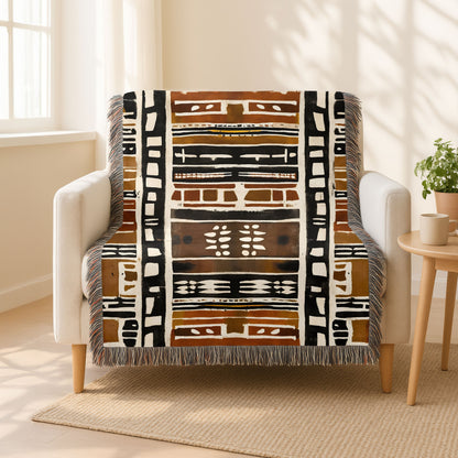 Mudcloth Tribal Pattern Woven Blanket