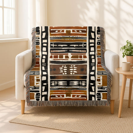 Mudcloth Tribal Pattern Woven Blanket
