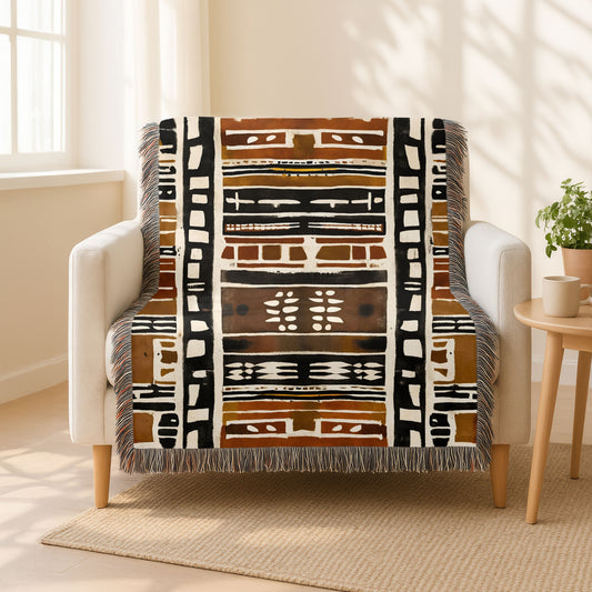 Mudcloth Tribal Pattern Woven Blanket