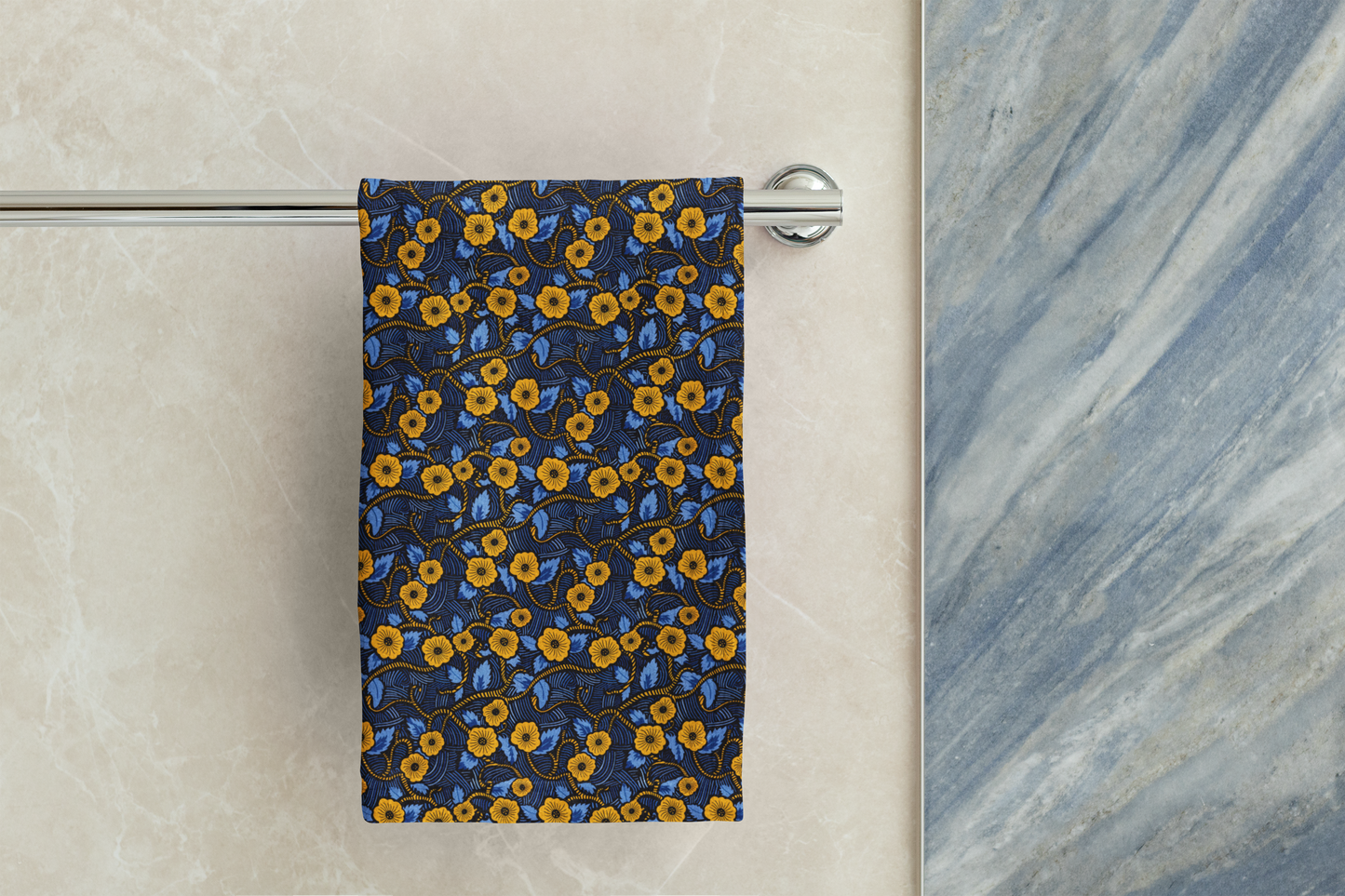 Royal Blue Floral Pattern Hand Towel
