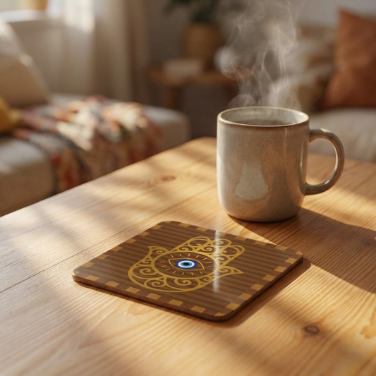 Hamsa Eye Cork Coaster Set — Protective Evil Eye Drink Coasters (4-Pack)