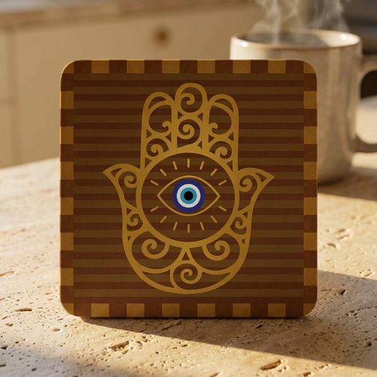Hamsa Eye Cork Coaster Set — Protective Evil Eye Drink Coasters (4-Pack)