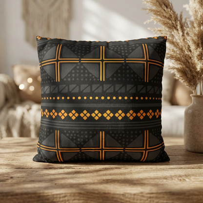 Black Gold Tribal Pillow Cover
