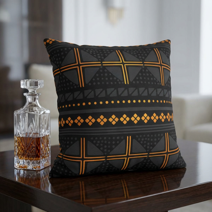 Black Gold Tribal Pillow Cover