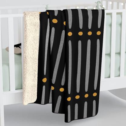 Black Gold Mudcloth Sherpa Blanket
