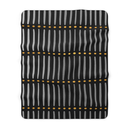 Black Gold Mudcloth Sherpa Blanket