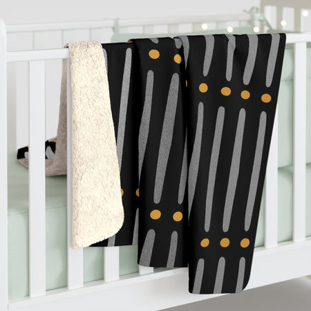 Black Gold Mudcloth Sherpa Blanket