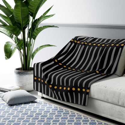 Black Gold Mudcloth Sherpa Blanket