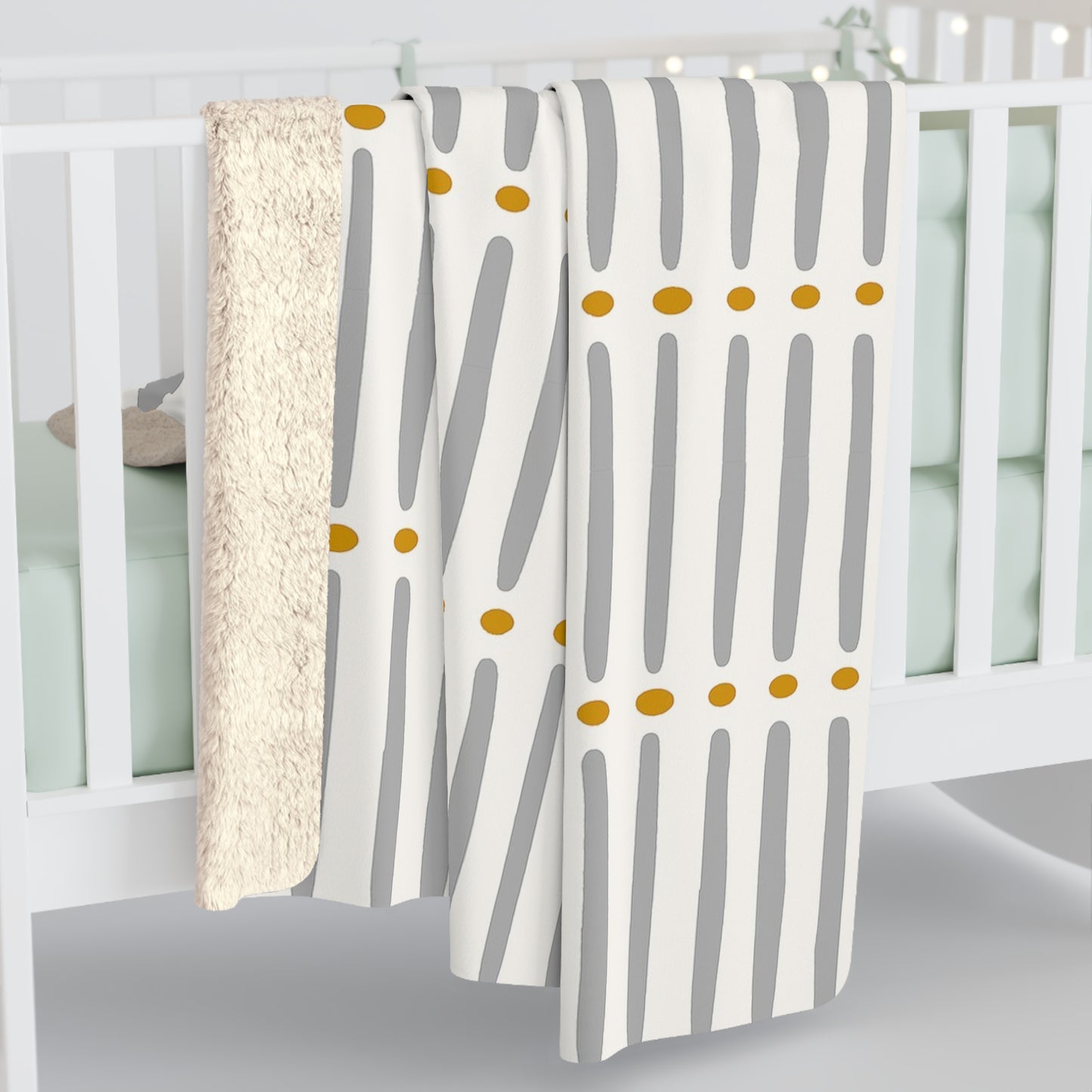White Gold Mudcloth Sherpa Blanket