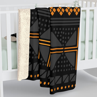 Black Gold Mudcloth Sherpa Blanket