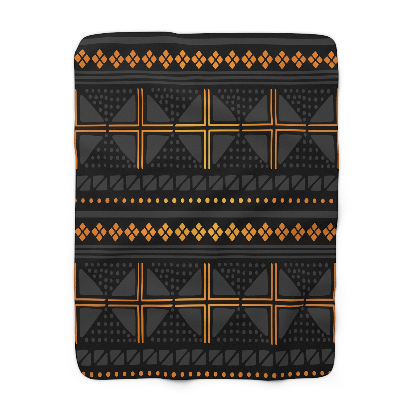 Black Gold Mudcloth Sherpa Blanket