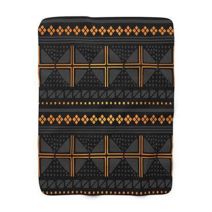 Black Gold Mudcloth Sherpa Blanket