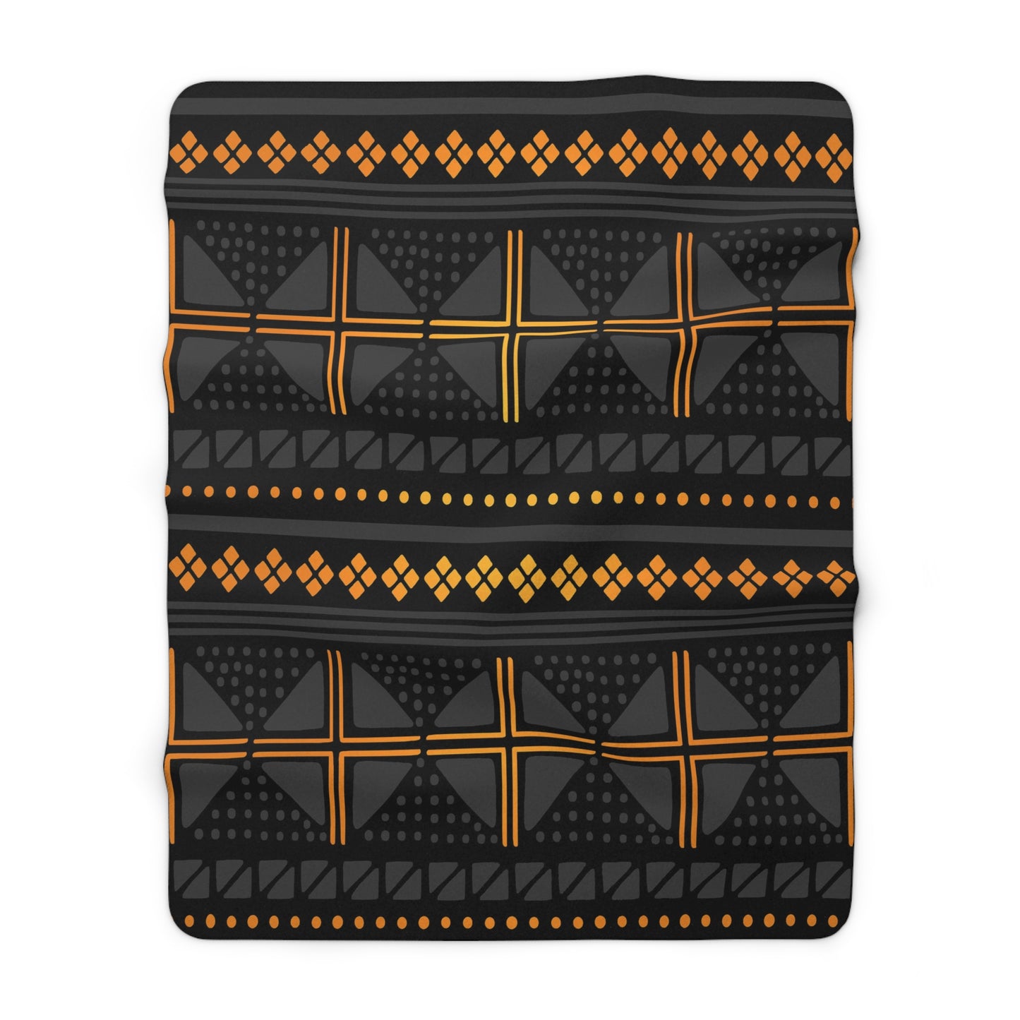 Black Gold Mudcloth Sherpa Blanket