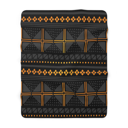 Black Gold Mudcloth Sherpa Blanket