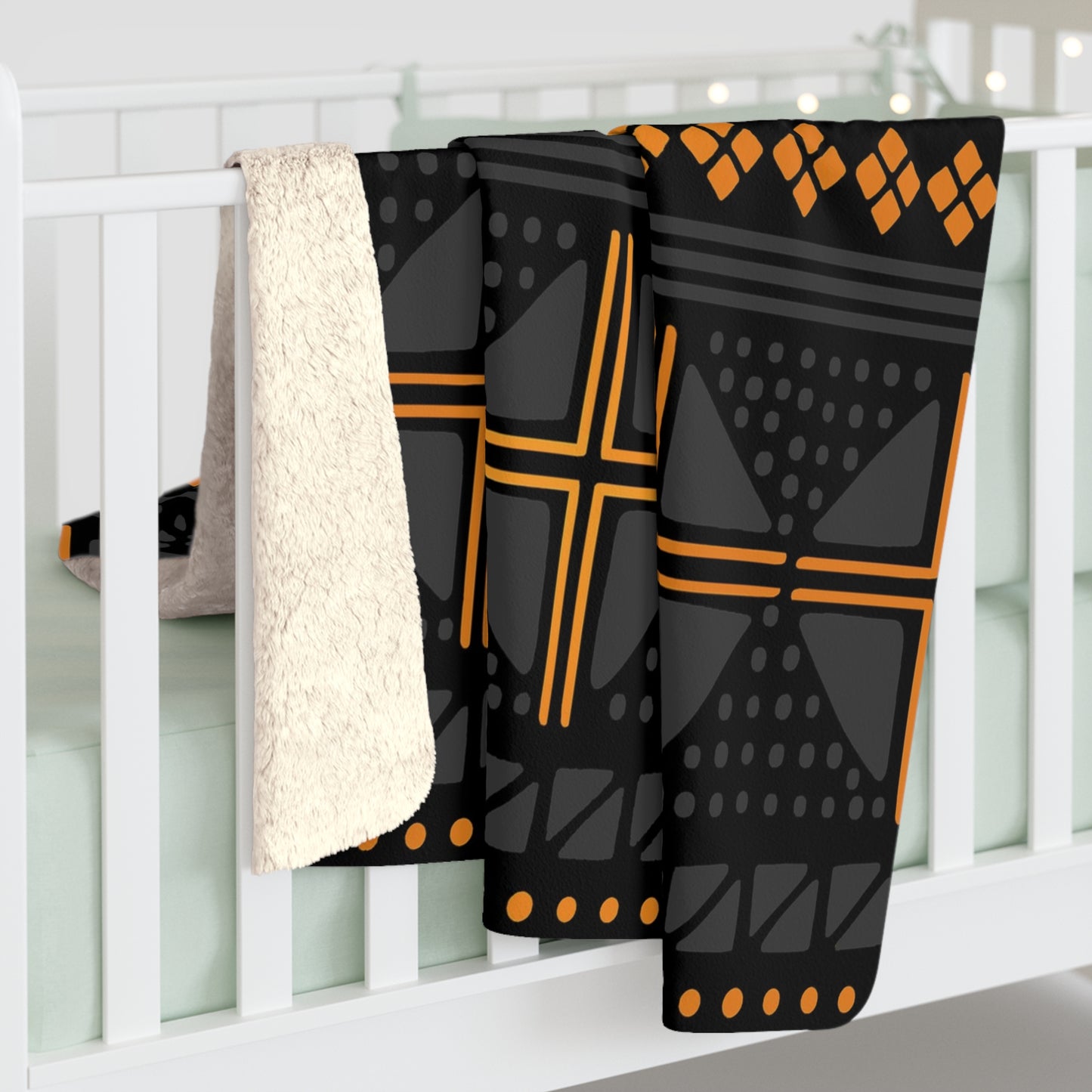 Black Gold Mudcloth Sherpa Blanket