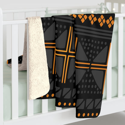Black Gold Mudcloth Sherpa Blanket