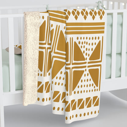 White Gold Mudcloth Sherpa Blanket