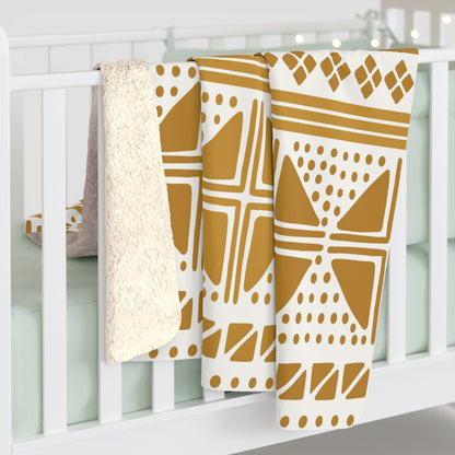White Gold Mudcloth Sherpa Blanket