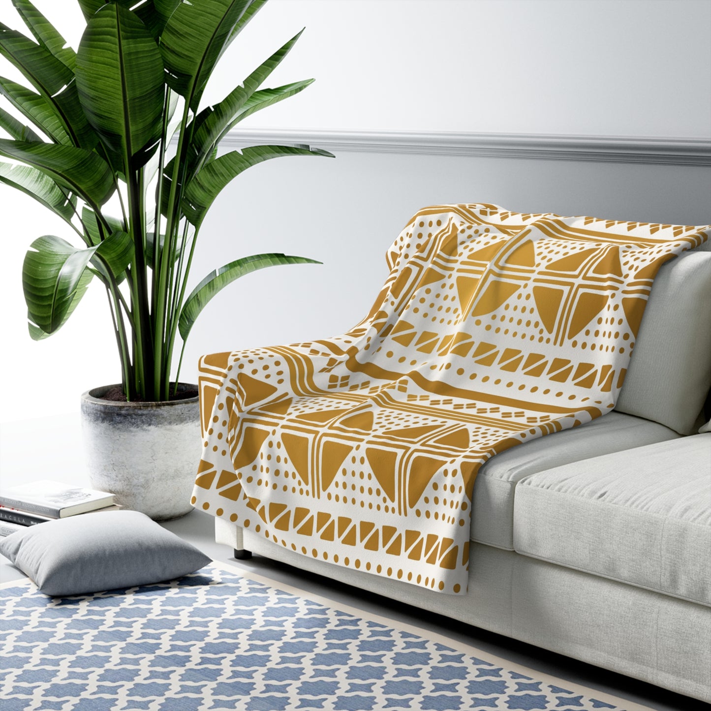 White Gold Mudcloth Sherpa Blanket