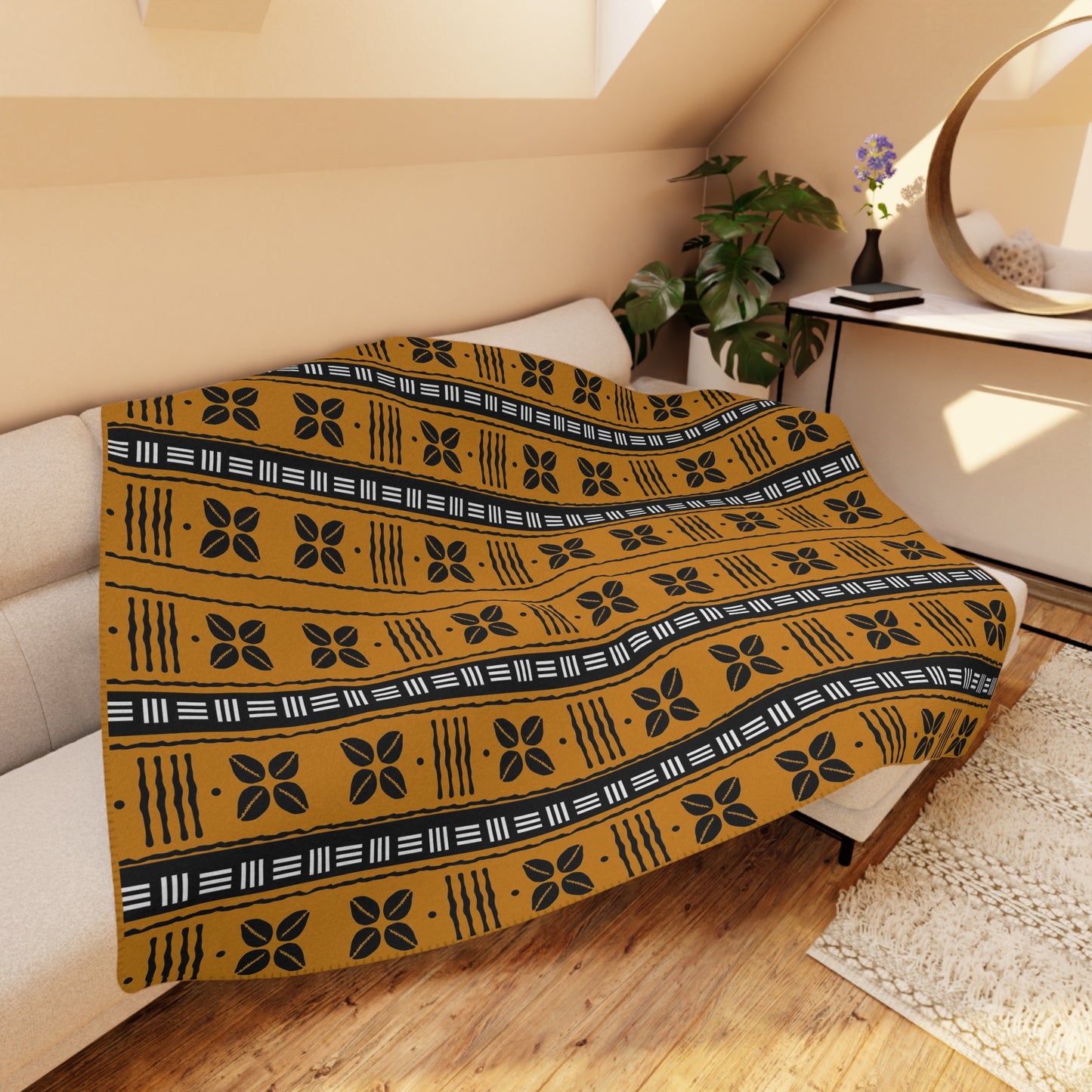 African Cowrie Shells Pattern Sherpa Blanket