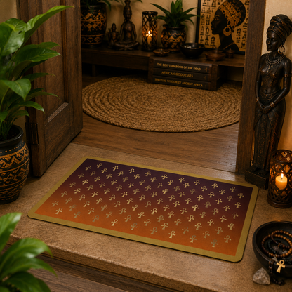 Gold Ankh Pattern Doormat | Egyptian Symbol Home Decor
