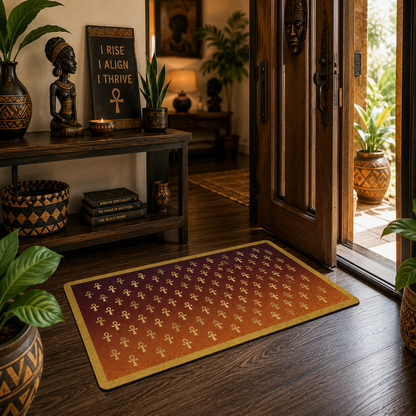Gold Ankh Pattern Doormat | Egyptian Symbol Home Decor