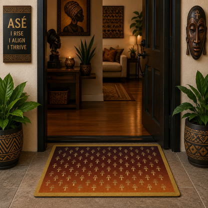Gold Ankh Pattern Doormat | Egyptian Symbol Home Decor