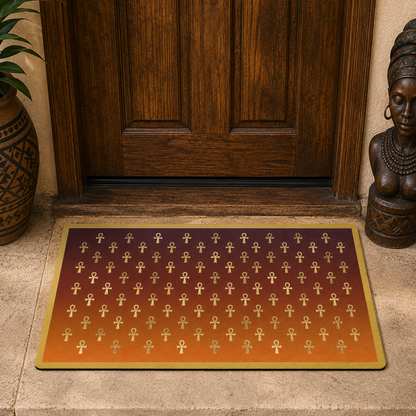 Gold Ankh Pattern Doormat | Egyptian Symbol Home Decor
