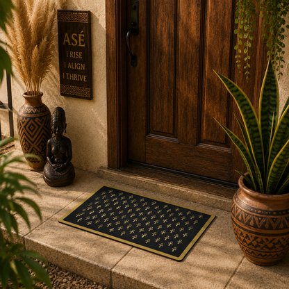 Black & Gold Ankh Pattern Polyester Doormat | Egyptian Symbol Welcome Mat