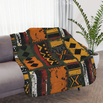 African Mudcloth Sherpa Blanket