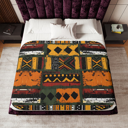 African Mudcloth Sherpa Blanket