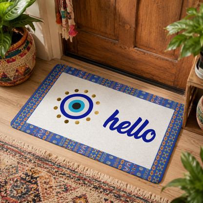 Blue Evil Eye Hello Doormat
