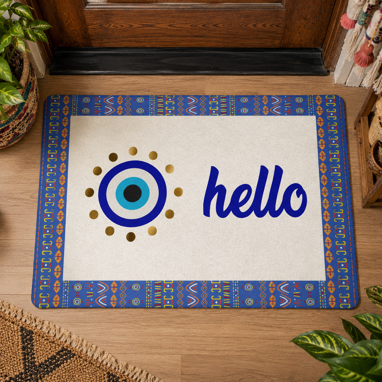 Blue Evil Eye Hello Doormat